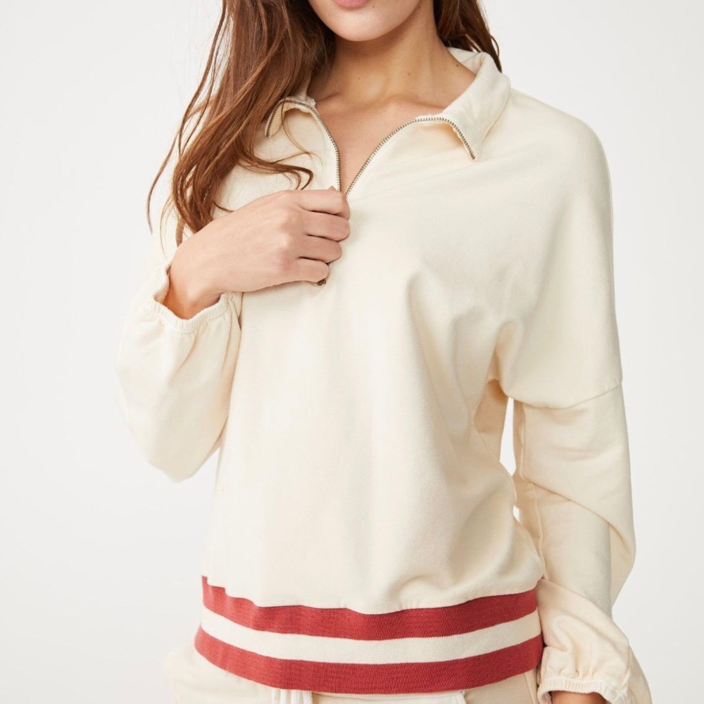 NWT Monrow Stripe Rib Sporty Top Sweatshirt Sz S